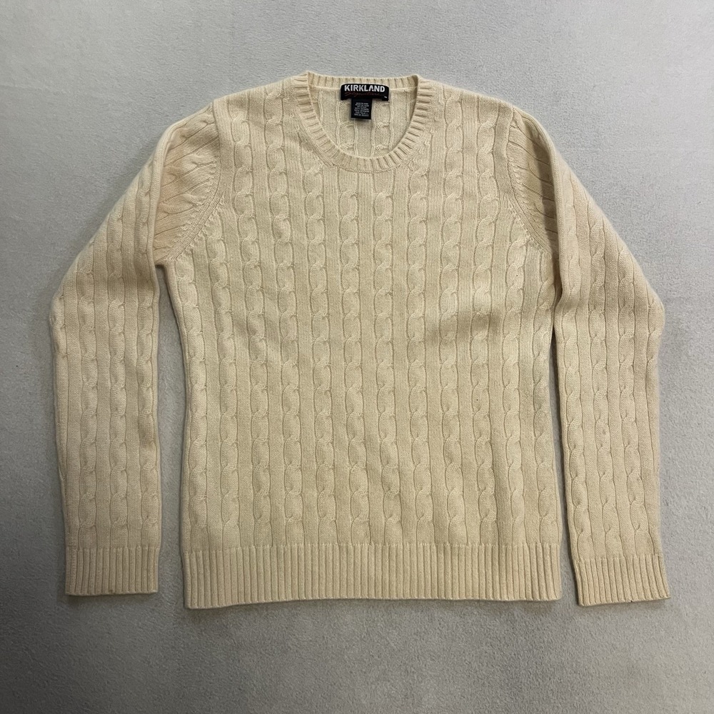 Kirkland 100% Cashmere Cable Knit Sweater Women's Size Large Lightweight Ivory